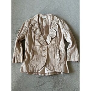 Cabi Ruffle Blazer‎ Jacket Button Front Career Office Neutral Size 2